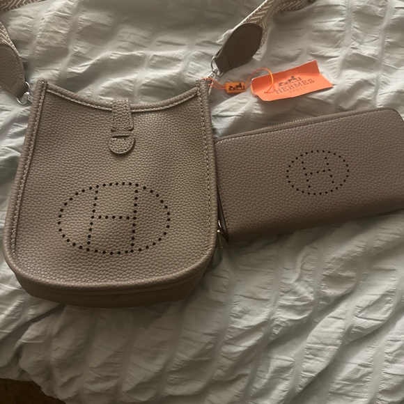 Hermes Handbags - Hermes Taupe Crossbody Bag and Wallet
